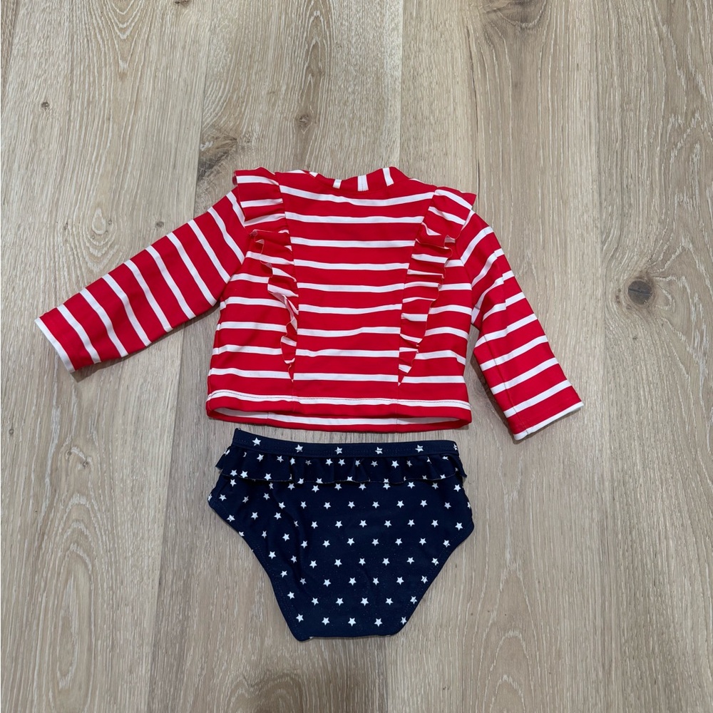 Janie and Jack Red, WhiteStripes and Navy Star Rashguard Swim Suit Baby Girl
